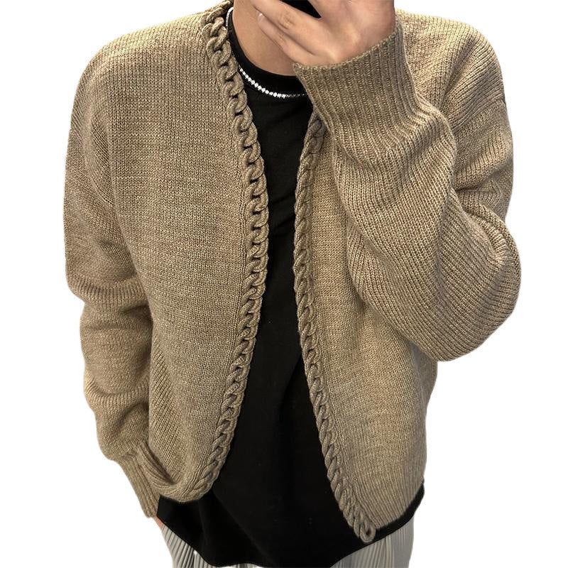 Heavy Handmade Wool Cardigan With Collar Wide Coat