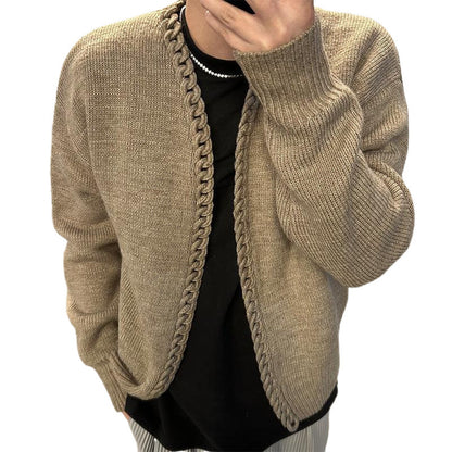 Heavy Handmade Wool Cardigan With Collar Wide Coat