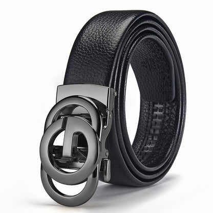 Mens Embossed Hollow-out Genuine Leather Belt