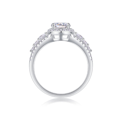 Meteor Shower - Set With 1-carat Top-quality Moissanite S925 Silver And Platinum-plated Diamond Wedding Ring. The Ring Can Be Inspected With A Diamond Pen