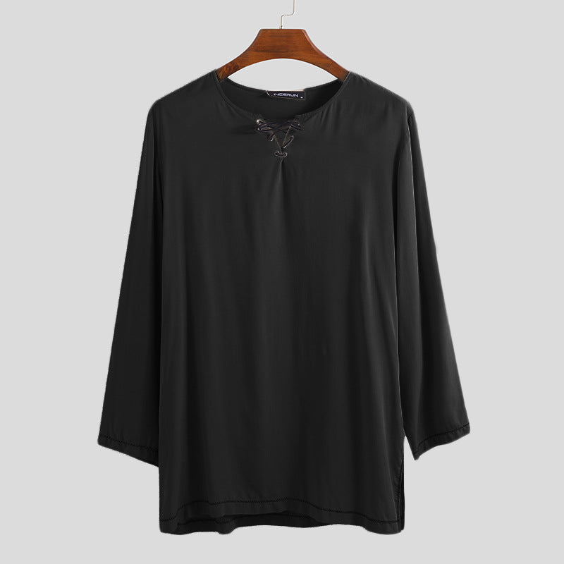 Men's vintage cotton and linen long sleeve top