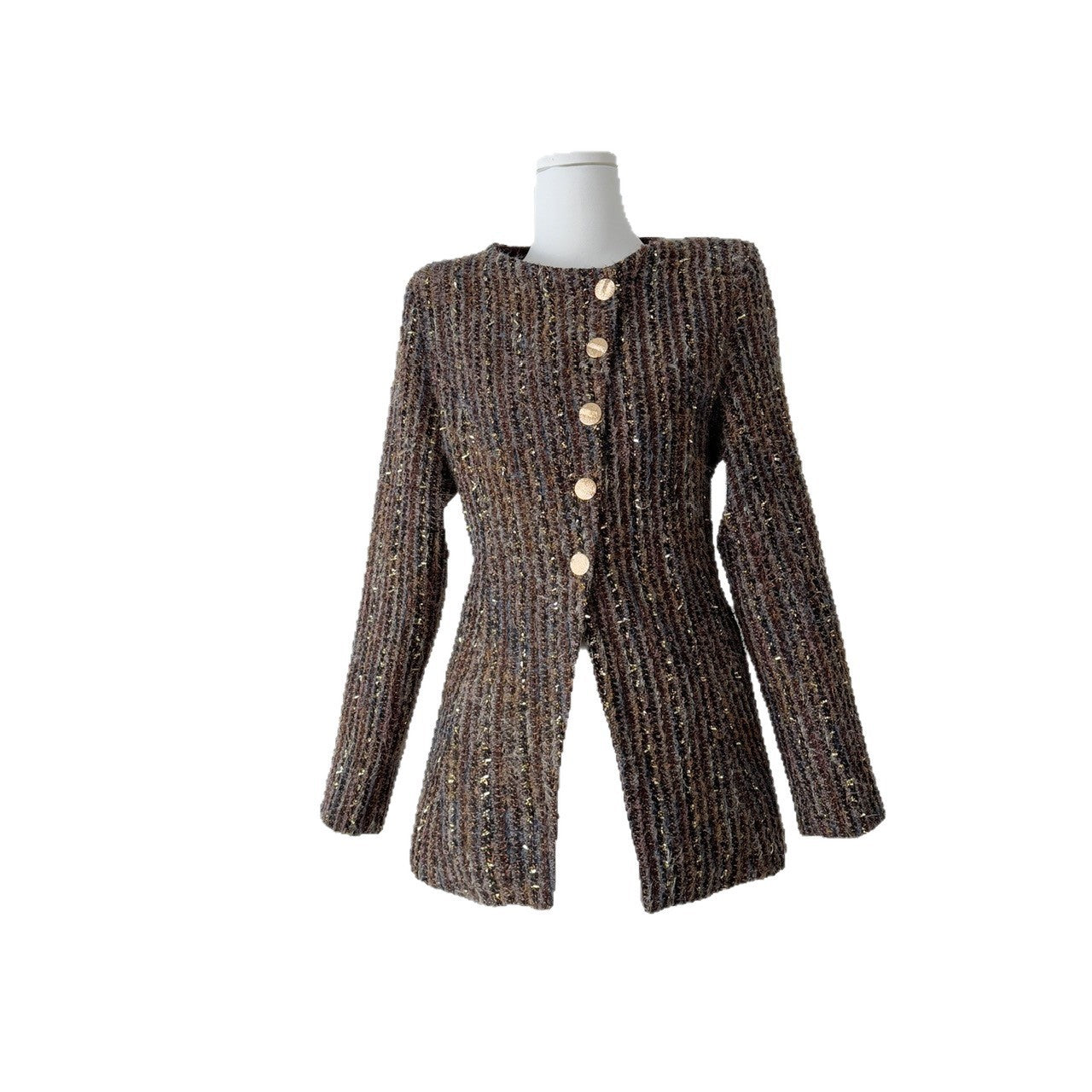 Brown Old Money Style Coat Women's Tight Waist Slim Fit Gold Buckle Handsome Wool Coat