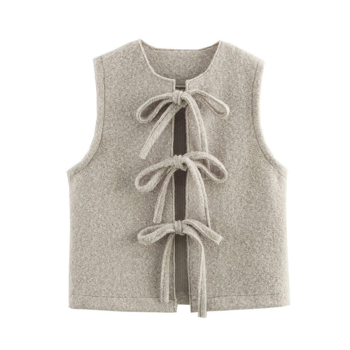 European And American Autumn And Winter New Wool Quality Bowknot Decoration Vest Coat Women's Clothing