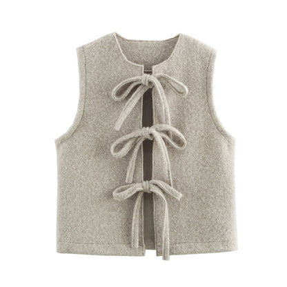 European And American Autumn And Winter New Wool Quality Bowknot Decoration Vest Coat Women's Clothing