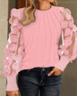 Long Sleeve Mesh Patchwork Round Neck Top T-shirt