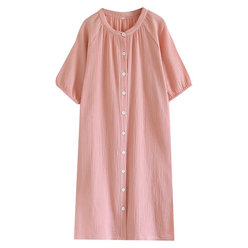 Japanese Crepe Pure Cotton Nightdress Women's Loose Homewear