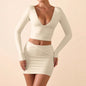 Women's Sexy V-neck Backless Long-sleeved Top Fashionable Dress Set