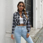 Plaid Zebra Print Pocket Long Sleeve Shirt Cropped Top Cardigan Thin Outerwear