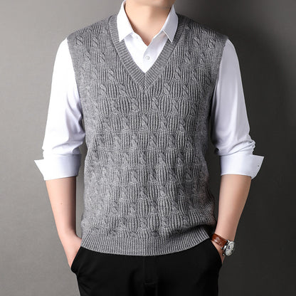 Woolen Vest Men's Twisted Loose Middle-aged Knitted Dad Vest Base Sleeveless Shirt Wholesale