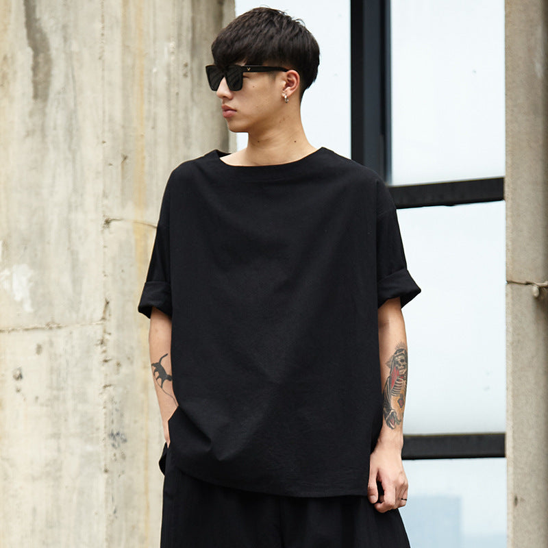 Cotton and linen top three-quarter sleeves