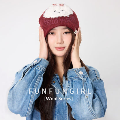 Cute Plush Puppy Knitted Women's Warm Wool Hat
