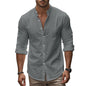 Men's Long Sleeve Standing Collar Slim Fit Casual Cotton Shirt