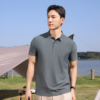Ice Silk Short Sleeve Men's And Women's Solid Color Business Polo Shirt