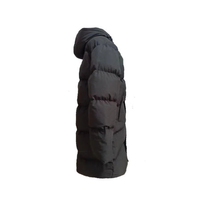 Casual And Comfortable Black Hooded Straight Long Cotton Jacket