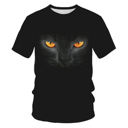 Digital Print Short Sleeve Cute Cat Men's T-shirt