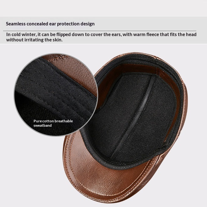 Genuine Leather Hat Top-grain Cowhide Beret Warm Duckbill Cap