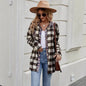 Autumn Houndstooth Leopard Print Contrast Color Plaid Long Sleeve Shirt Women's Clothing