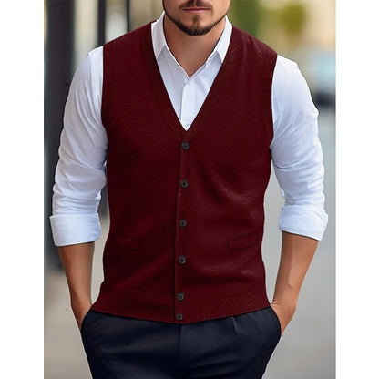 Casual Vest Solid Color Sleeveless Four Seasons Wool Knit Cardigan Men's Vest