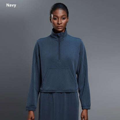 Half Zipped Stand Collar Short Sports Casual Loose Shoulder Long-sleeved Sweater