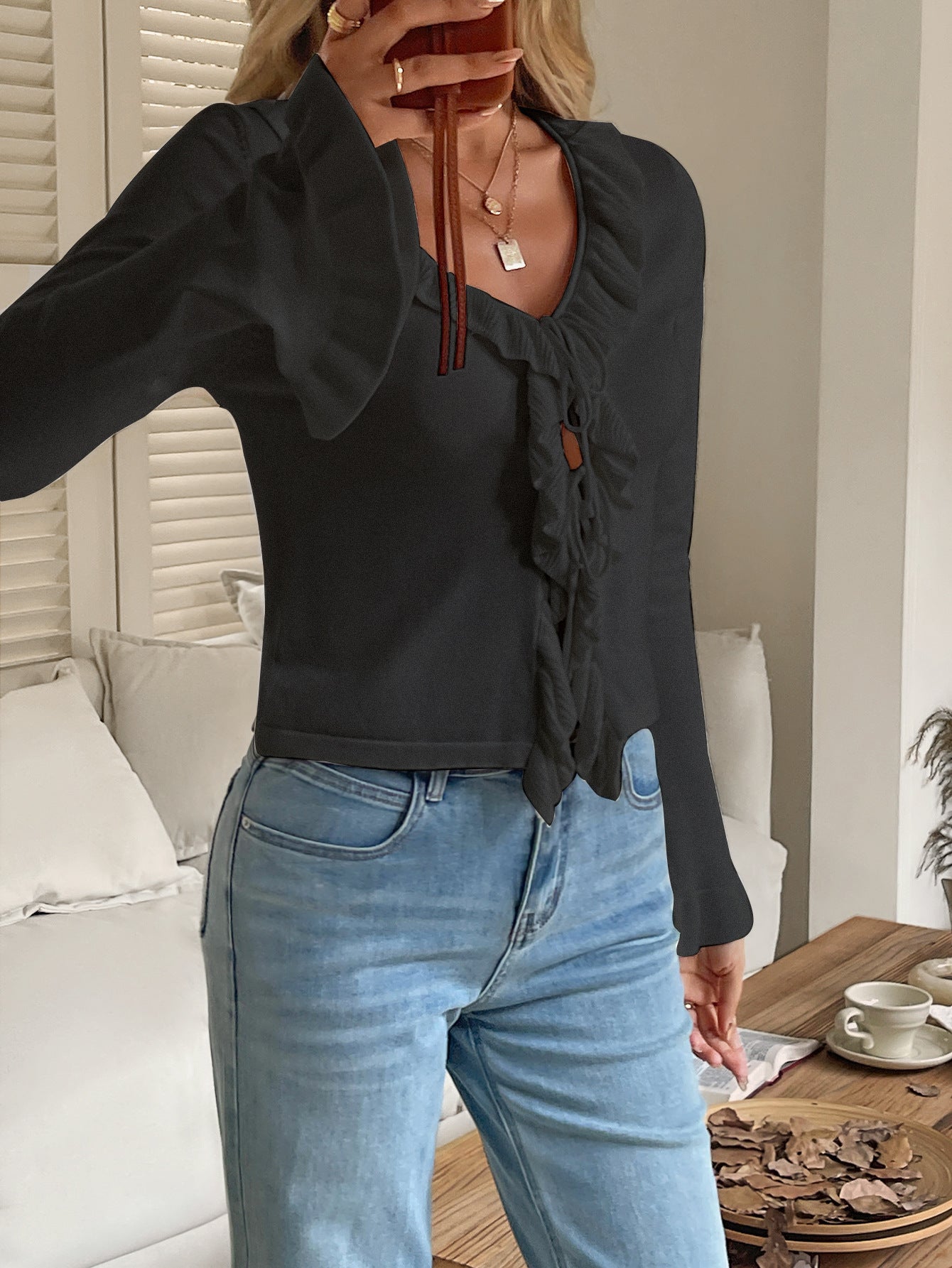 Women's Long Sleeve Tied Sweater