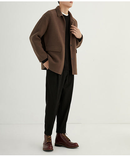 Men's Short British Style Double-sided Wool Overcoat