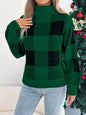 Casual Color Block Plaid Lantern Sleeve High Neck Sweater