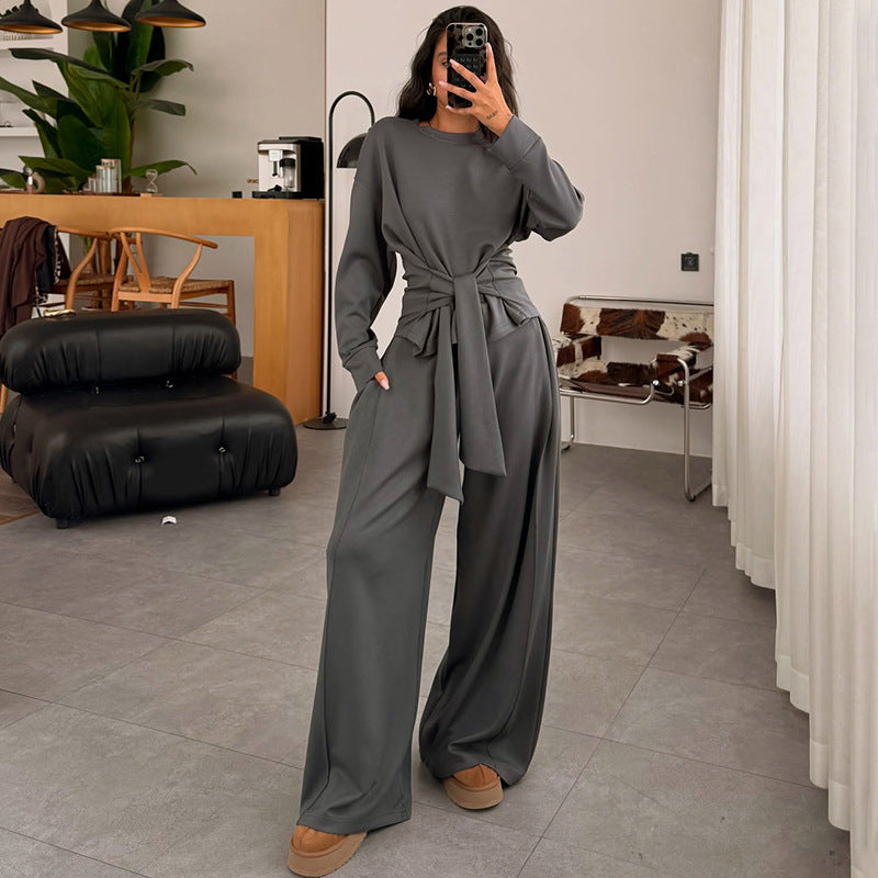 Stylish And Comfortable Waist-tied Ribbon Pants Casual Suit
