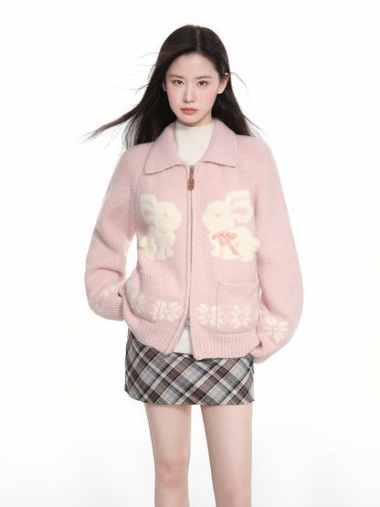Women's Double Zipper Lapel Knitted Sweater Coat