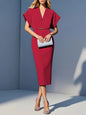 Elegant Classic V-neck Slim-fit Mid-length With Belt Dress