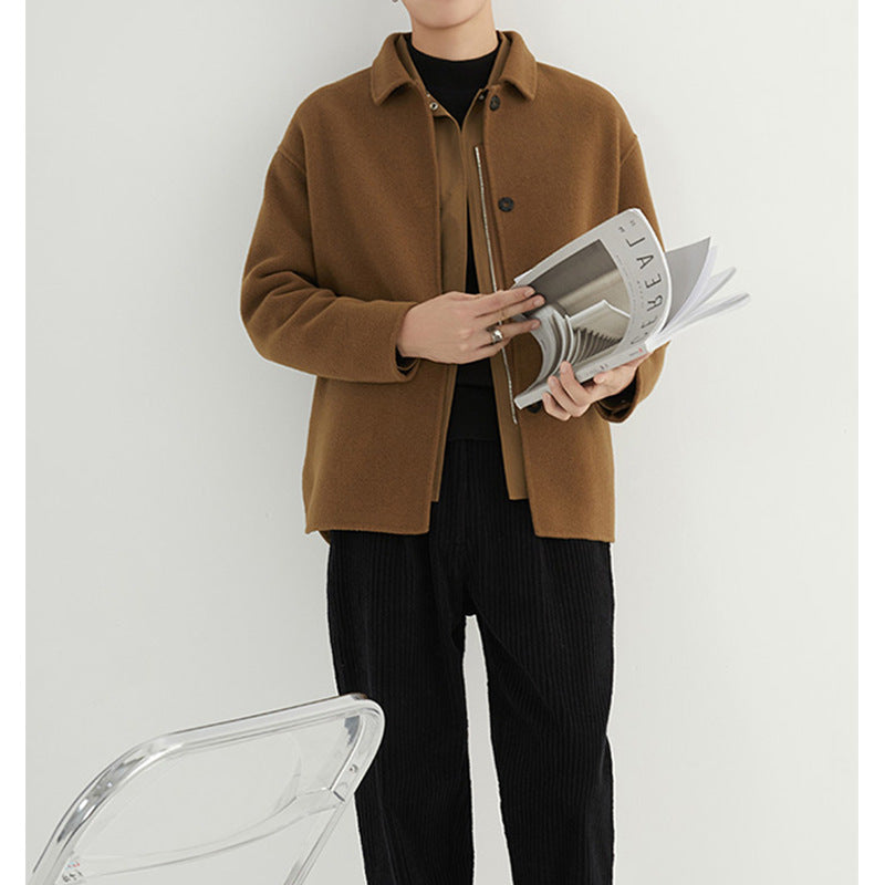 Men's Short British Style Double-sided Wool Overcoat