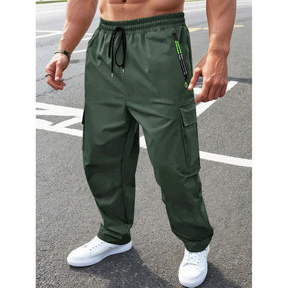 Mens Casual Workwear Pants With Loose Fit And Large Pockets