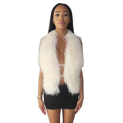 Sexy Bare Back Fur Collar Halter Vest