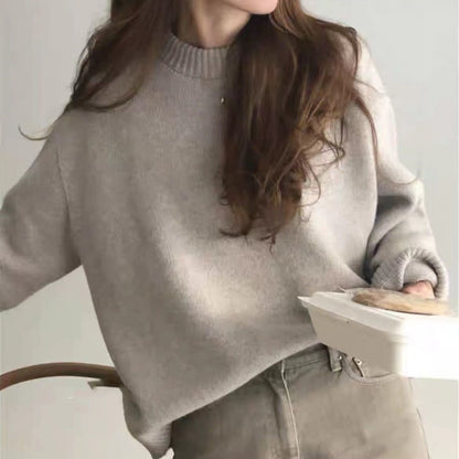 Soft Nuo Gentle Round Neck Pullover Loose Bottoming Sweater For Women