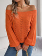 Casual Solid Color Hollow Out Off-Shoulder Lantern Sleeve Sweater