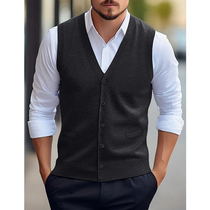 Casual Vest Solid Color Sleeveless Four Seasons Wool Knit Cardigan Men's Vest