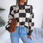 Street Style Color Block Plaid Long Sleeve Pullover Knit Sweater