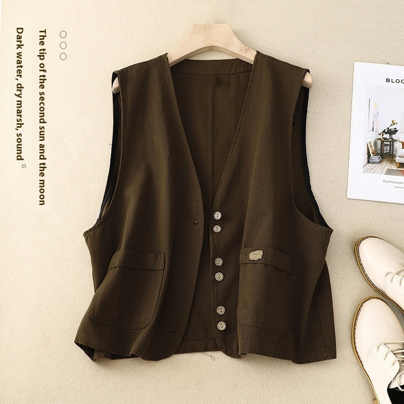 Women's Short Korean-style Retro Cotton And Linen Vest