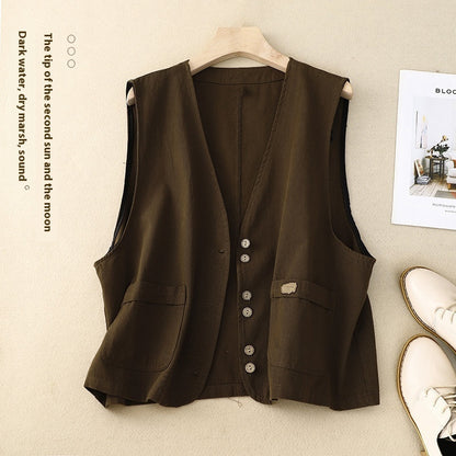 Women's Short Korean-style Retro Cotton And Linen Vest
