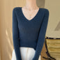 New V-neck Ribbed Slim-fitting Base Layer For Women, Slimming
