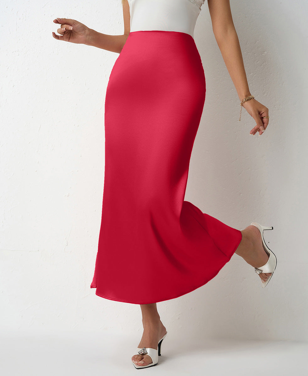 SpringSummer New Slim Satin Midi Skirt
