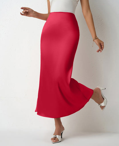 SpringSummer New Slim Satin Midi Skirt
