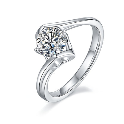 Angel's Heart - Set With 1-carat Top-quality Moissanite S925 Silver And Platinum-plated Diamond Wedding Ring. The Ring Can Be Inspected With A Diamond Pen