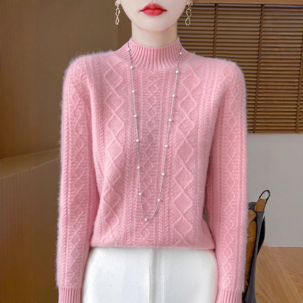 Women's Semi-High Neck Versatile Loose Knit Sweater Thickened Base Layer