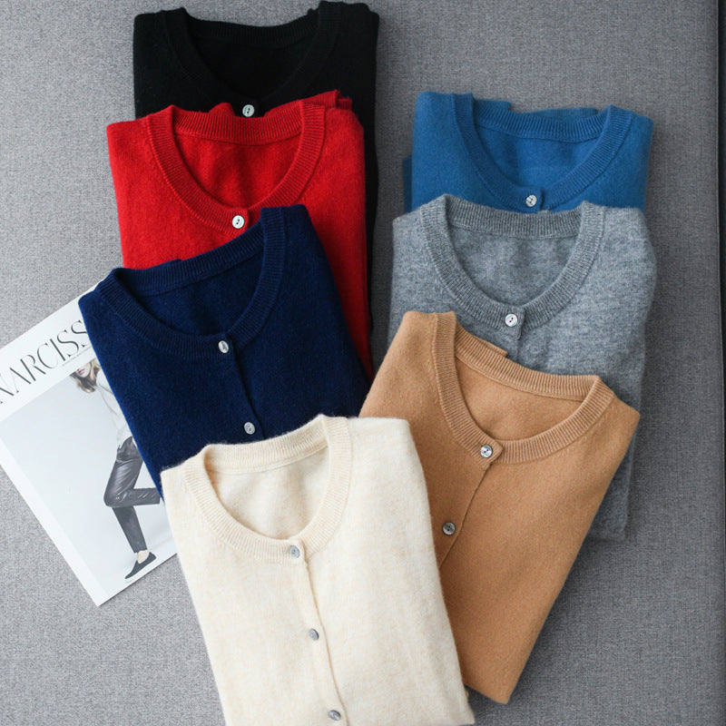 Knitted Pure Wool Round Neck Plain Sweater