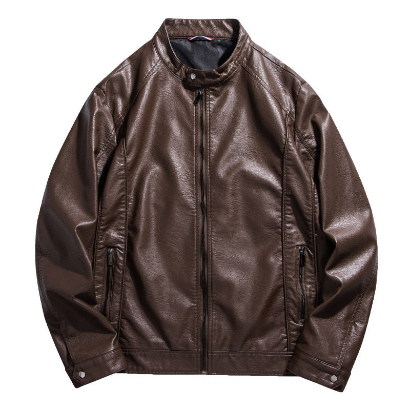 Injall Lun Leather Clothing With Stand Collar Men's Coat
