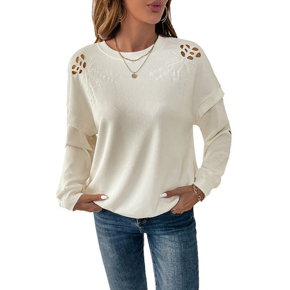 Casual Simple Elegant Embroidery Hollow-out Flowers Print Sweater