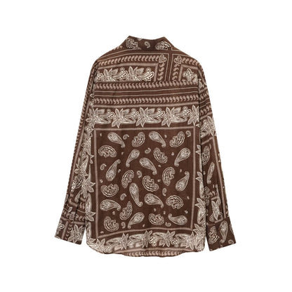 Straight Loose Printed Casual Shirt With Mid-waist Floor-length Wide-leg Pants