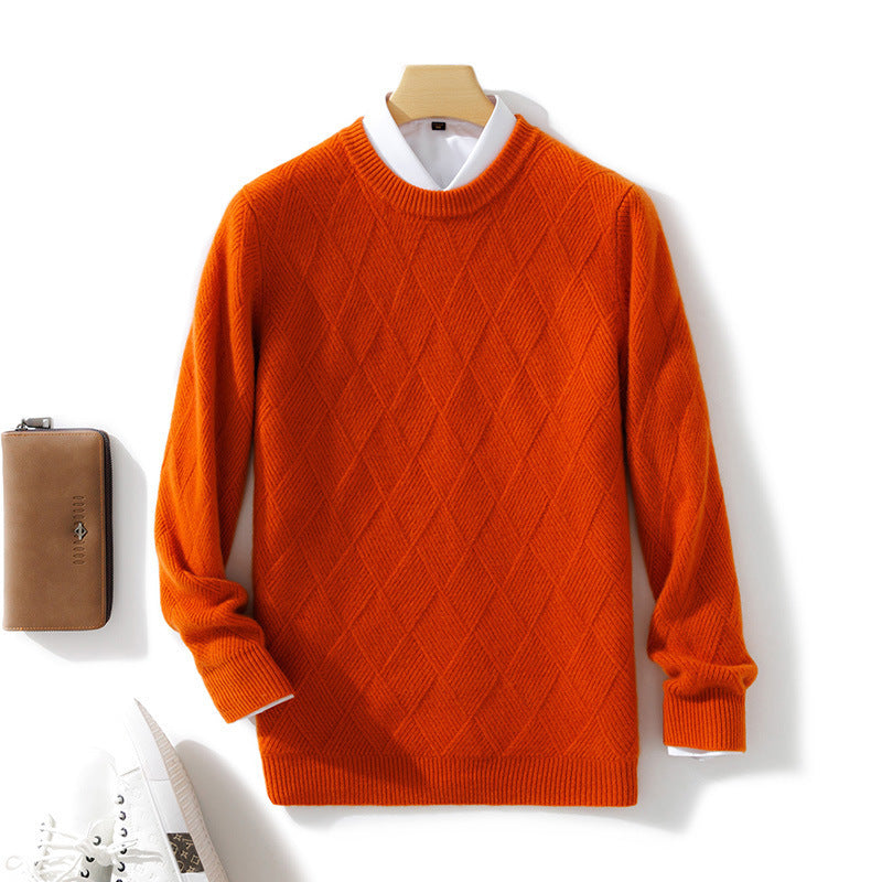 Pure Wool Sweater Men's Loose Round Neck Sweater Casual Thickening Knitted Bottoming Shirt