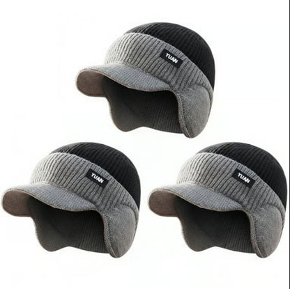 Mens Fleece-Lined Thickened Warm Knitted Hat