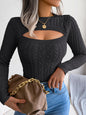 European & American Fashion Hollow Out Cable Knit Long Sleeve Sweater
